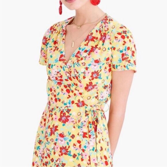 J.Crew Yellow Floral Printed Wrap Dress - Picture 4 of 10